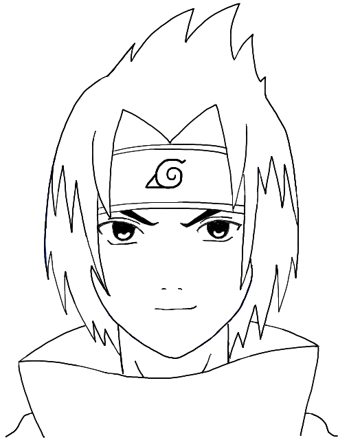 Finished Black and White Line Drawing of Sasuke Uchiha from Naruto