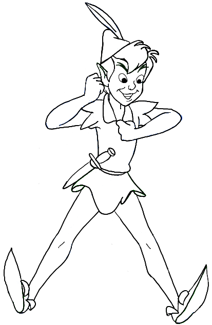 Black and White Line Drawing of Disney's Peter Pan Flying