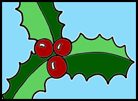 How to Draw Cartoon Christmas Holly