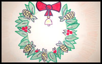 How to Draw a Christmas Wreath
