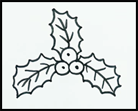 How to Draw Christmas Holly - Step by Step