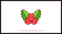 How to Draw a Cute Christmas Holly Step by Step - Easy Tutorial for Kids and Beginners