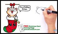 How to Draw a Kitten in Christmas Stocking