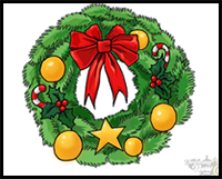 How to Draw a Christmas Wreath