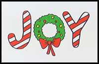 How to Draw Christmas Wreath JOY | Christmas Drawings Art Tutorial