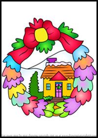 How to Draw Christmas Wreath in House