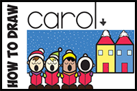 How to Draw Cute Cartoon Christmas Carolers Singing Word Cartoon Easy Step by Step Drawing Tutorial for Kids