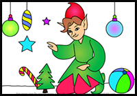 How to Draw Elf with Christmas Decorations