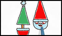 How to Draw Santa and a Christmas Tree