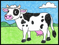 Easy How to Draw a Cow Tutorial Video and Cow Coloring Page
