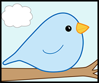 How to Draw a Cute Bird on a Branch Spring Artwork - Easy Step-by-Step Drawing Tutorial for Kids