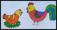 Step by Step Drawing of Chicken and Rooster