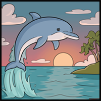 How to Draw a Dolphin in Sunset Scenery