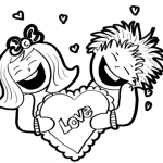 Drawing Boy and Girl Holding Love Heart for Valentine’s Day