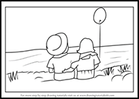 How to Draw Valentine Couple with Balloon