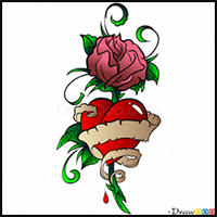 How to Draw Tattoo Rose, Hearts