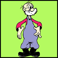 How to Draw a Cartoon Comic Old Farmer Man with Overalls Drawing Tutorial