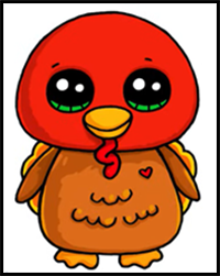 How to Draw a Cartoon Turkey Cute | Beanie Boos