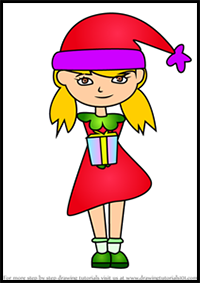 How to Draw Girl with a Christmas Gift