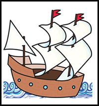 How to Draw Cartoon Mayflower for Thanksgiving Easy Step by Step Drawing Tutorial for Kids
