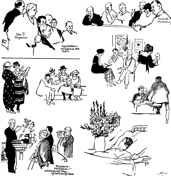 A group of small sketches illustrating the value of arrangement for composition effects.