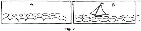 The scallops, by themselves, represent nothing in nature. But if you invert them and place a sketch of a sailboat in the drawing, then waves are suggested in the drawing instead.