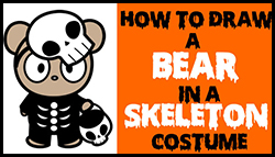 How to Draw a Cute Cartoon Bear Dressed Up Like a Skeleton