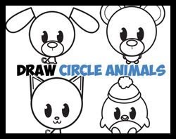 How to Draw Cute Cartoon Circle Animals - Great Beginners' Cartooning Lesson